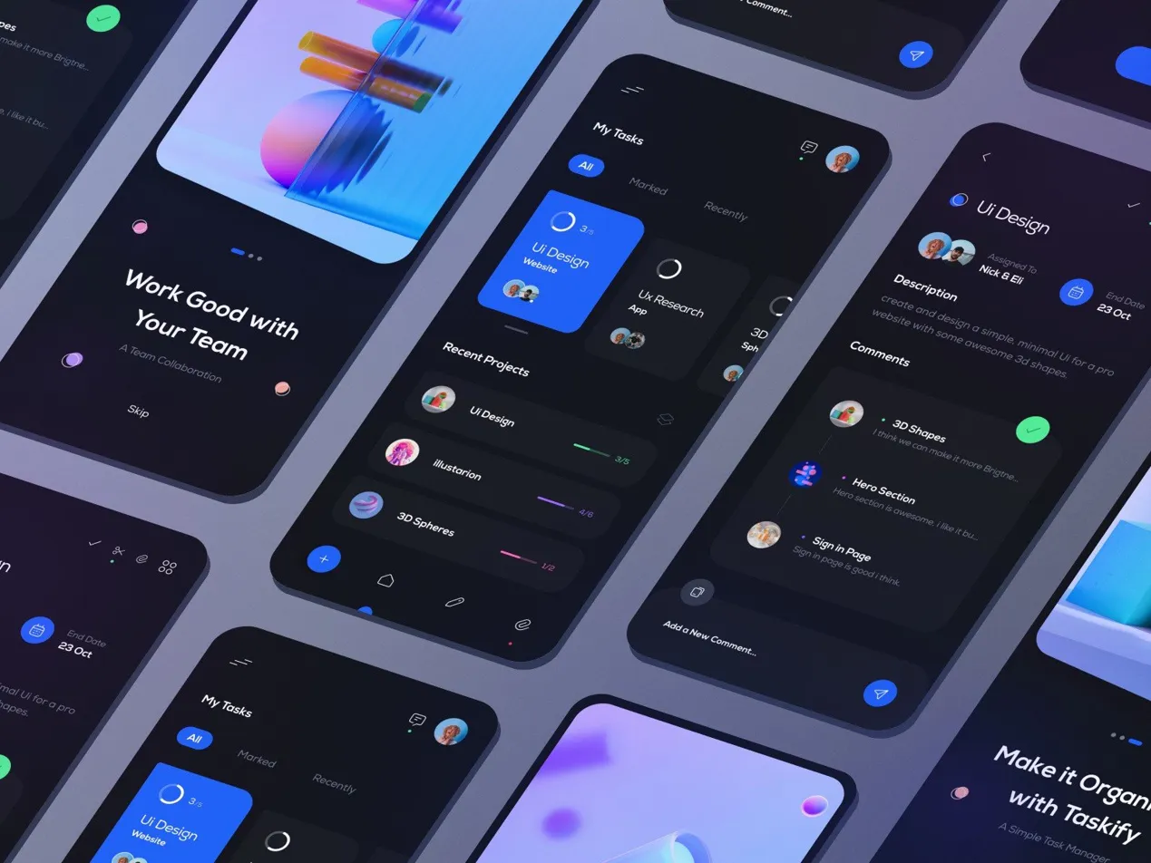 Dark task management UI reference